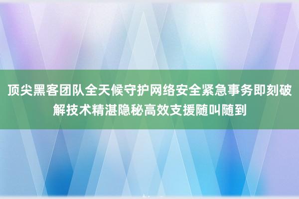 顶尖黑客团队全天候守护网络安全紧急事务即刻破解技术精湛隐秘高效支援随叫随到