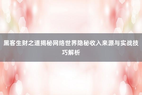 黑客生财之道揭秘网络世界隐秘收入来源与实战技巧解析