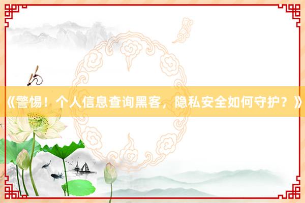 《警惕！个人信息查询黑客，隐私安全如何守护？》